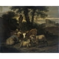 thumbnail image 2 of Simon van der Does 18x15 Black Ornate Wood Framed Double Matted Museum Art Print Titled - Italian Landscape with Shepherdess and Flocks (1708), 2 of 5