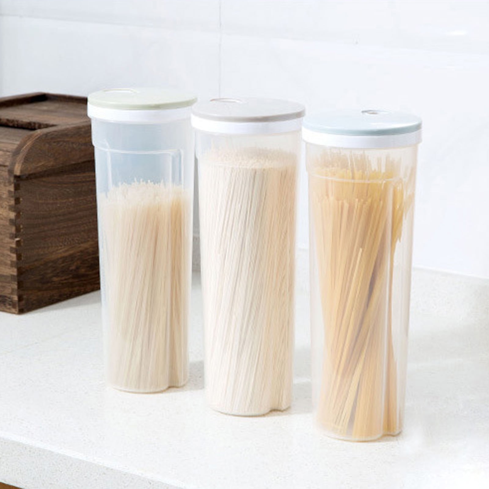 Canister Cereal Crisper Container Spaghetti Pasta Noodle Storage Box Snacks Chopsticks Holder with Measure Lid Storage Box Food 