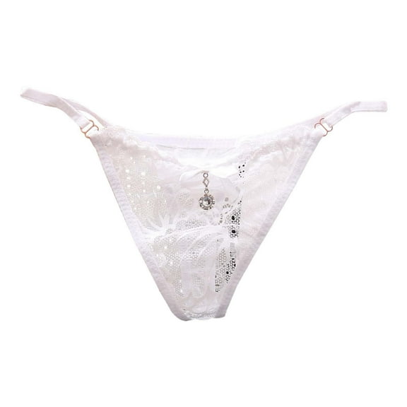 Panties for Women,Exquisite Underwear Transparent Lace Low Waisted Thong Seamless Elastic Breathable T-Shaped Panties,Womens Underwear,White,One Size