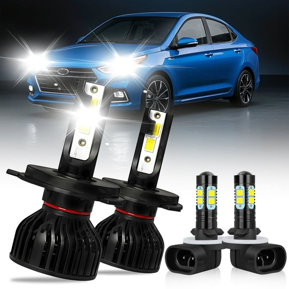 For 2014-2017 Hyundai Accent(Without Projector) LED Headlight Bulbs 9003/H4 HighLow Beam 881 Fog Light 4pcs,14000LM