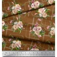 thumbnail image 2 of Soimoi Brown Modal Satin Fabric Leaves & Rose Floral Print Sewing Fabric Yard 42 Inch Wide, 2 of 3