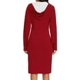 thumbnail image 5 of Swuxness Women Hoodie Long Sleeve Sweatshirts Dress, Women Mid Length Dresses, Women's Solid Color V Neck Hooded Knee Length Sweatshirt Dress with Pockets Red, XXL, 5 of 5