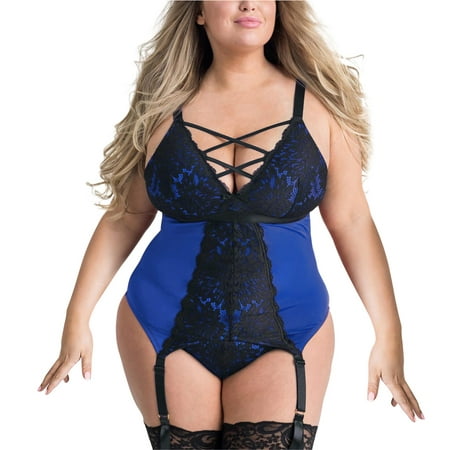 

Cathalem Sexy Lingerie And for Women Women Sexy Elastic Plus Size Sexy Stretchy With Garter 5x Lingerie for plus Size Women Underwear Blue 3X-Large