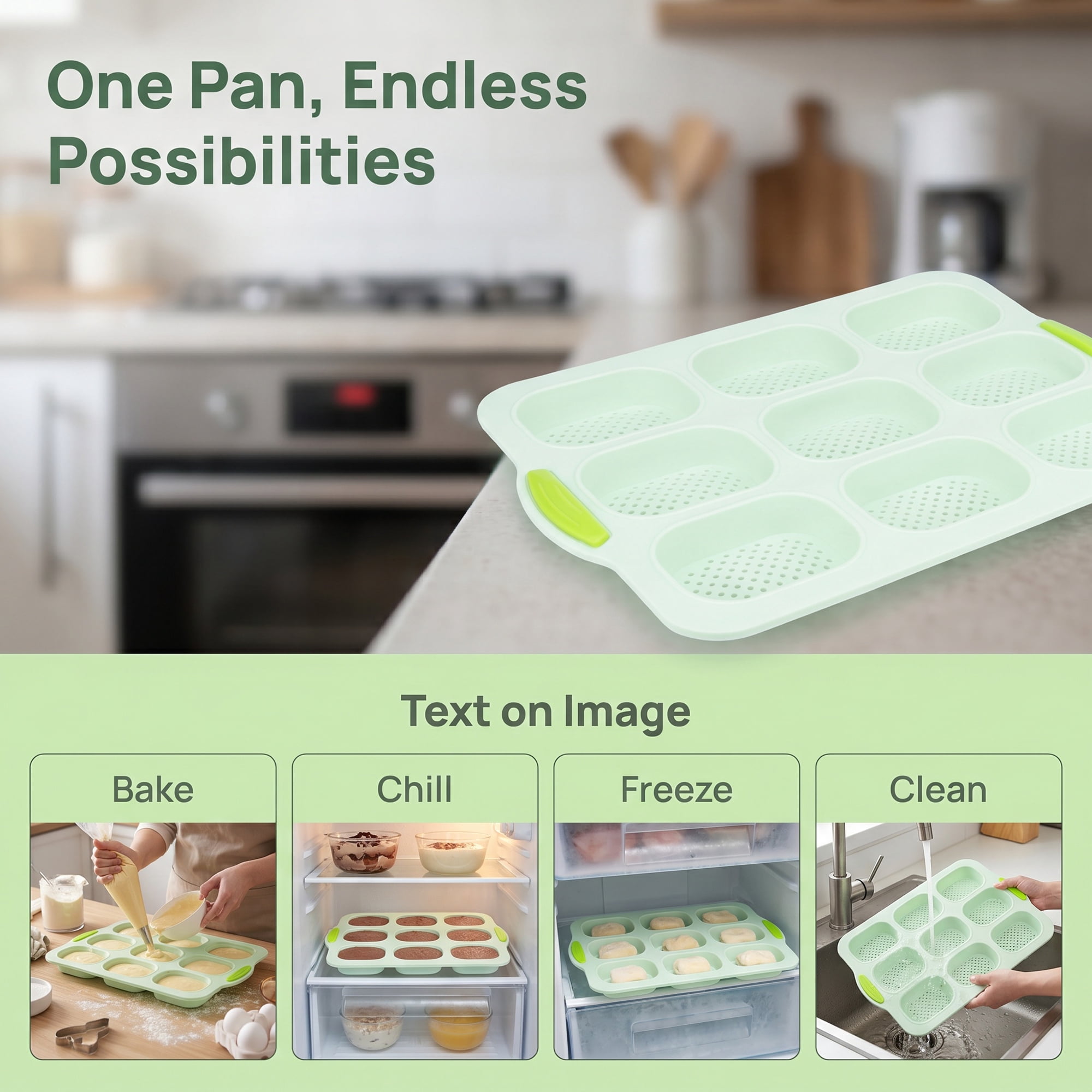 Unique Bargains Baking Pan 9-Cell Ventilated Tray with Handles Mint Green 13.2"x9.3"x1"