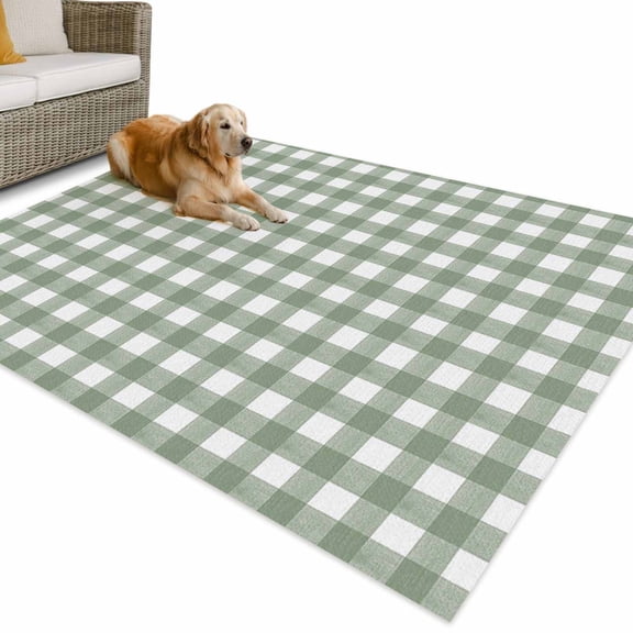 Outdoor Rug 6x9 ft Rustic Checkered Plaid Waterproof Outdoor Patio Rug Mat Non Slip Outside Area Rugs Carpet for RV,Camping,Porch,Deck,Pool,Balconybackyard,Sage Green