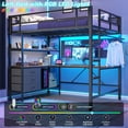 thumbnail image 5 of Mabor Full Metal Loft Bed Frame with L-Shaped Desk&LED Lights&Charging Station, Black LED Loft Bed with 3 Storage Shelves&Drawers, Safety Guard & Stairs, 5 of 10