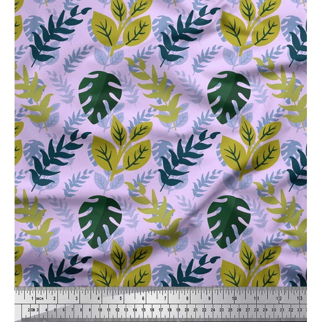 Soimoi Tissu Poly Georgette Violet Imprimé Pacanes & Monstera au Mètre 52 Pouces de Large