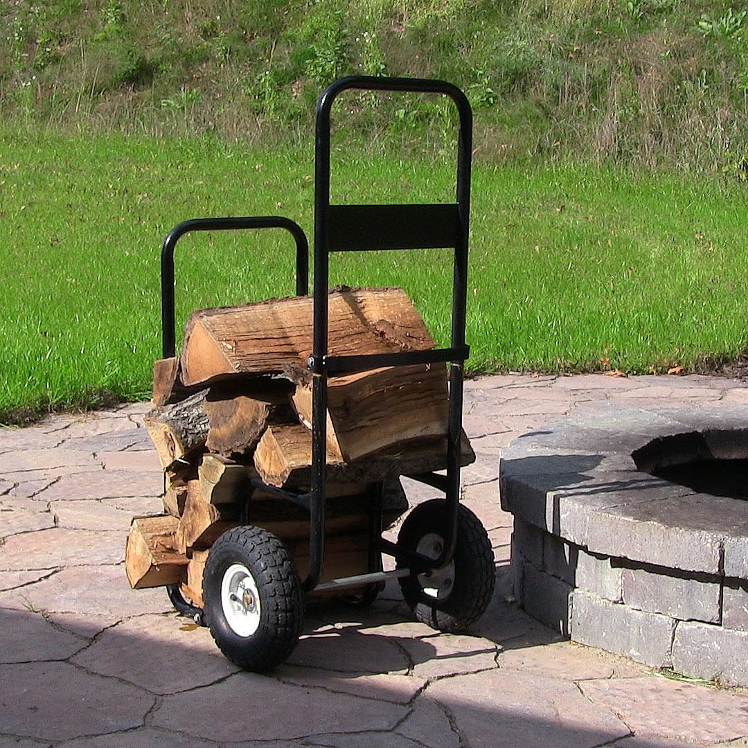 Sunnydaze Log Cart Steel Heavyduty Rolling Wheeled Firewood Carrier