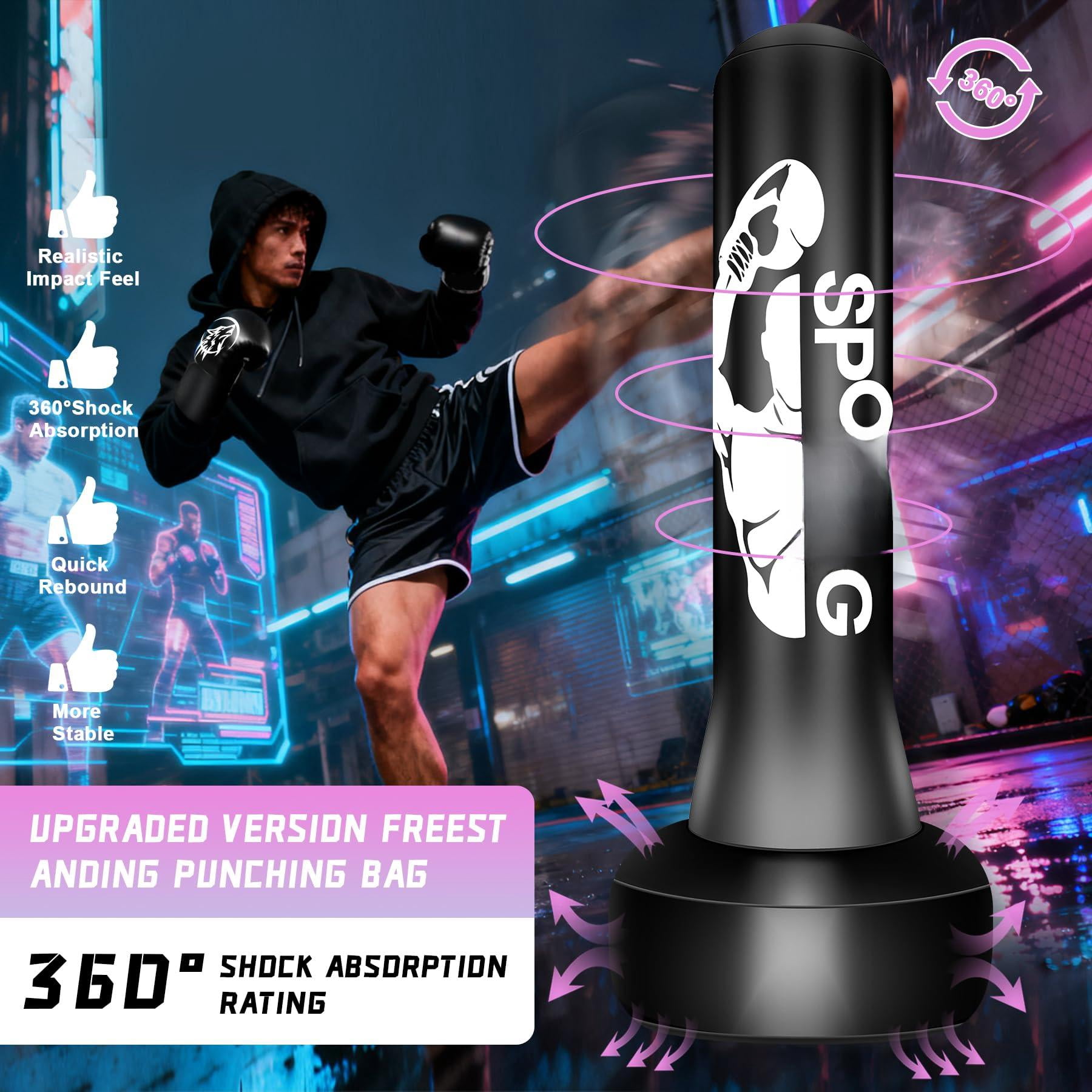 Freestanding Punching Bag With Gloves  70'' Superior Boxing Stand For Adults & Teens No Drill Kickboxing Bags Men Women Beginners Mma Muay Thai Karate Home Fitness