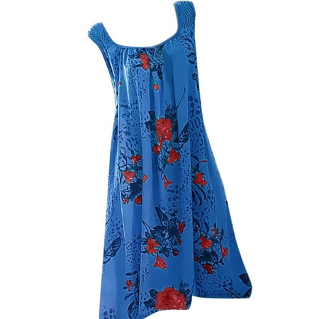 

YanHoo Women s Plus Size Dresses Crew Neck Sleeveless Tank Dress Loose Summe Casual Print Dress
