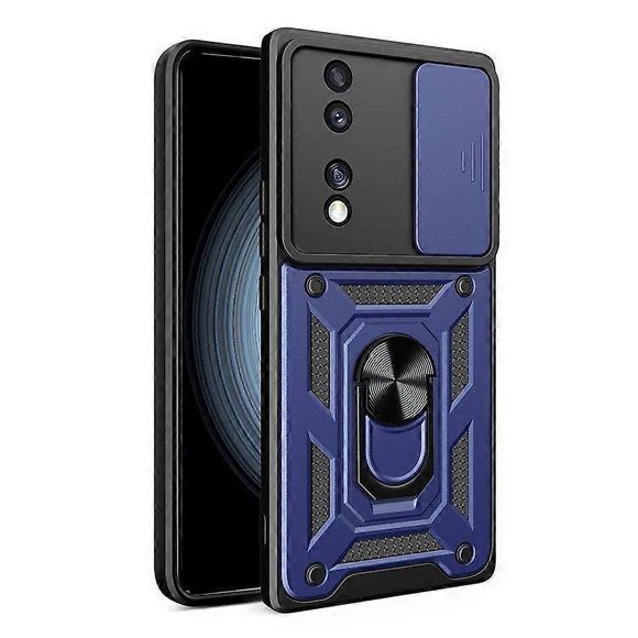 Compatible For Honor 70 5G Phone Kickstand Case Slide Camera Lens Protection PC+TPU Cover Blue