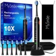 thumbnail image 3 of (2 pack) MySmile Rechargeable Sonic Electric Toothbrush for Adults, Enamel Safe Toothbrush, 6 Replace Heads 5 Deep Cleaning Modes, Black, 3 of 9