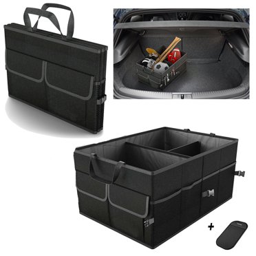 Trunk Cargo Organizer – Folding Collapsible Storage Bag Bin – For Car, Truck, SUV – Black 600D Oxford
