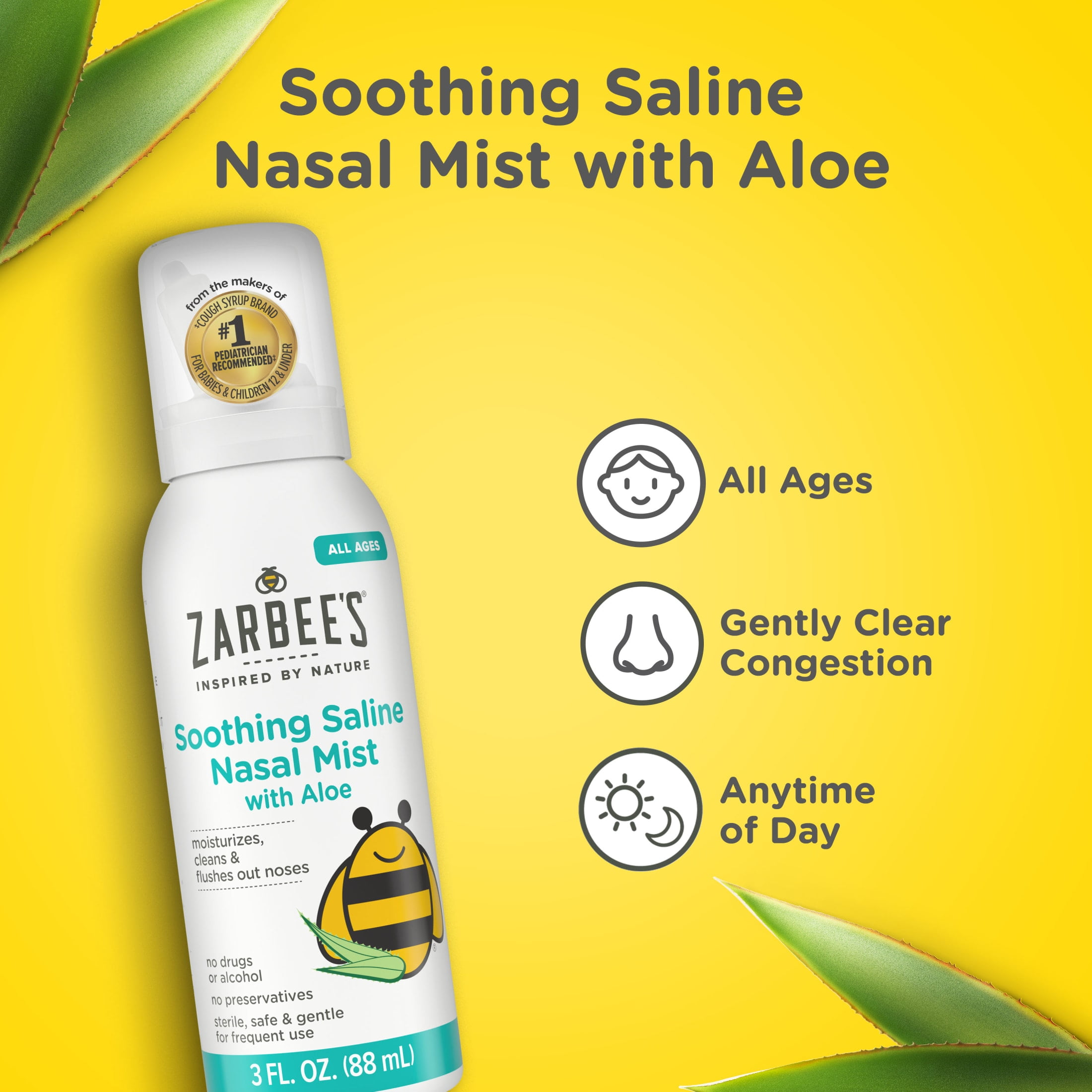 Zarbee's Soothing Saline Nasal Mist with Aloe for All Ages, 3 fl