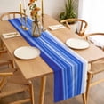 thumbnail image 3 of Blue Striped Table Runner - 90 Inch Long, Kitchen Dining Table Runner Dresser Scarves, Modern Abstract Art Wave Moire Gradient Farmhouse Decor for Coffee Tables Wedding Party Banquet, 3 of 8