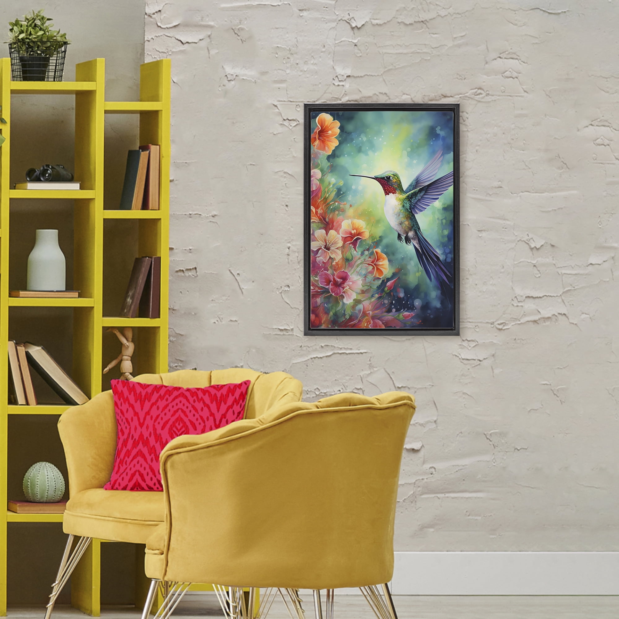 Stupell Industries Fluttering Hummingbird & Radiant Blossoms Black Framed Floater Canvas Wall Art, design by Creative Studio
