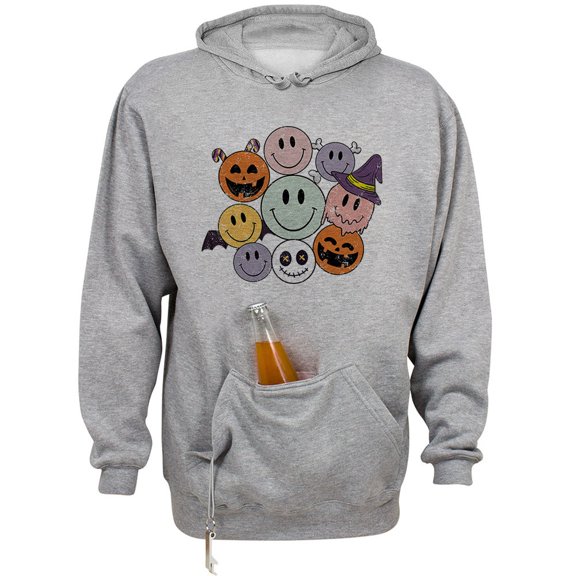Halloween Smileys Beer Holder Tailgate Hoodie Sweatshirt Unisex Large Oxford