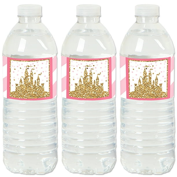 Little Princess Crown - Pink and Gold Princess Baby Shower or Birthday Party Water Bottle Sticker Labels - Set of 20