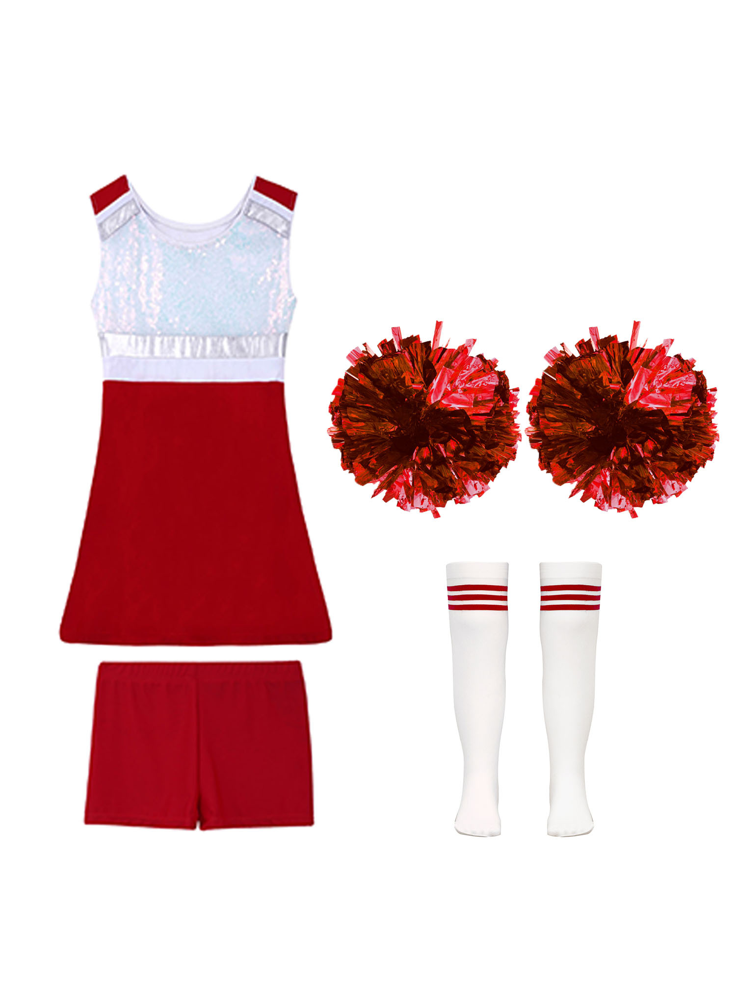 TiaoBug Kids Girls Cheer Leader Uniform Sports Games Cheerleading Dance Outfits Halloween Carnival Fancy Dress Up A Red-A 14 - image 4 of 5