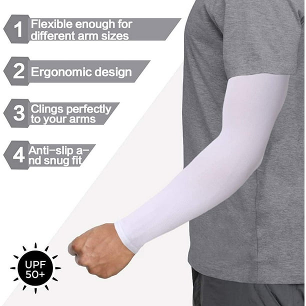 Arm Sleeves for Men and Women, Sleeves to Cover Arms for Men and Women  4-Pairs-White-4 Pairs