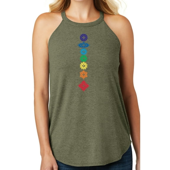 Women's 7 Floral Chakras Yoga Tank Top, 3XL Military Green