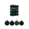 thumbnail image 2 of Christmas Tree Ornaments Set 24 Piece Flocked Velvet Holiday Hanging Ball Decorations Green 2.36 Inch, 2 of 9