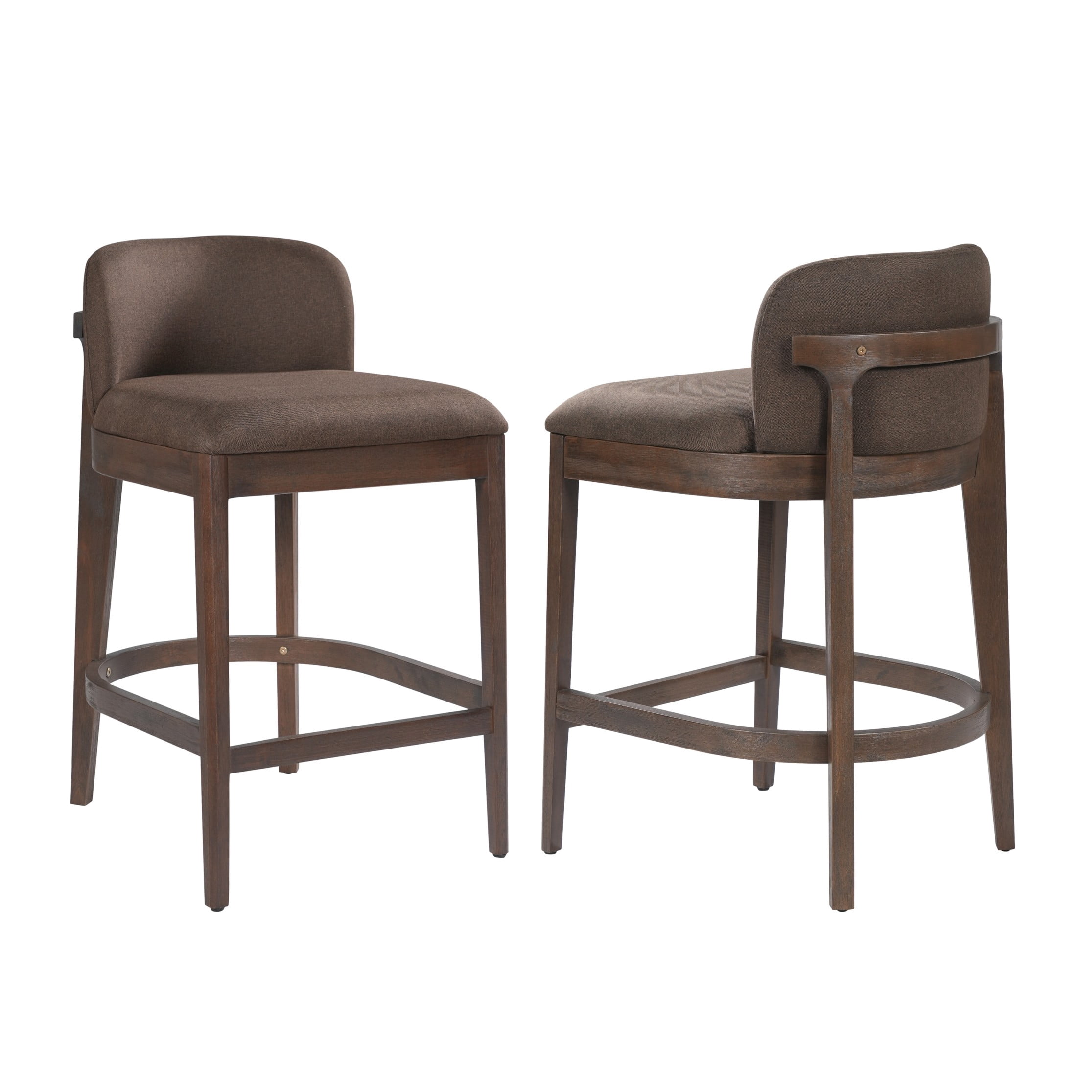 Christopher Knight Home 33"H Wooden Taupe Upholstered Counter Stools with Curved Seat, Walnut Finish, Set of 2