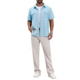 thumbnail image 2 of INSPIRE CHIC Edition Men's Short Sleeves Chest Pockets Summer Beach Button Down Linen Shirts L Sky Blue, 2 of 6