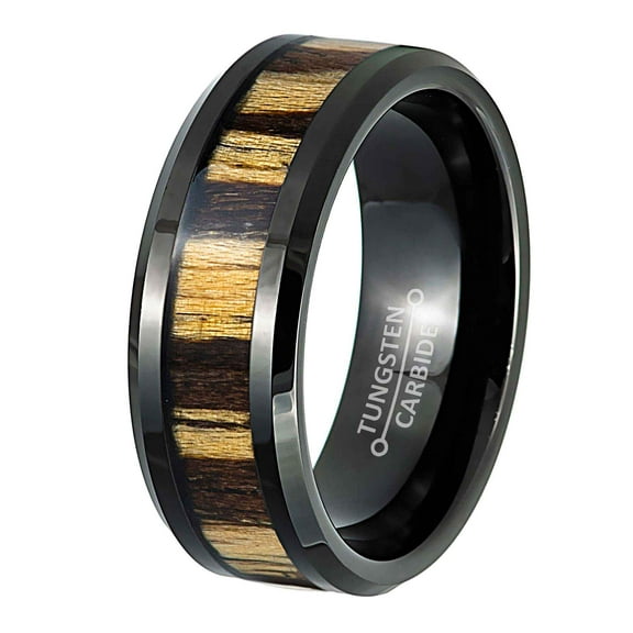 Jewelry Avalanche Zebra Wood Inlay Black Tungsten Wedding Band, Mens Engagenent Ring Comfort Fit 8MM
