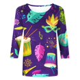 thumbnail image 4 of Outfmvch Chemises Mardi Gras pour Femmes, Manches 3/4 Hauts pour Femmes, Tenue Mardi Gras pour Femmes, Blouses pour Femmes, Hauts d'Entraînement pour Femmes, Tunique Graphique de Carnaval Manches 3/4 Col Rond Blouse Bleue 5TG, 4 of 5