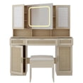 thumbnail image 5 of Tcbosik Vanity Desk with LED Lighted Mirror, Modern Makeup Vanity Table Set with Cushioned Stool and 3 Storage Drawers for Bedroom, Dressing Table with Pegboards & Hooks, Shelves & Cabinets, Natural, 5 of 8