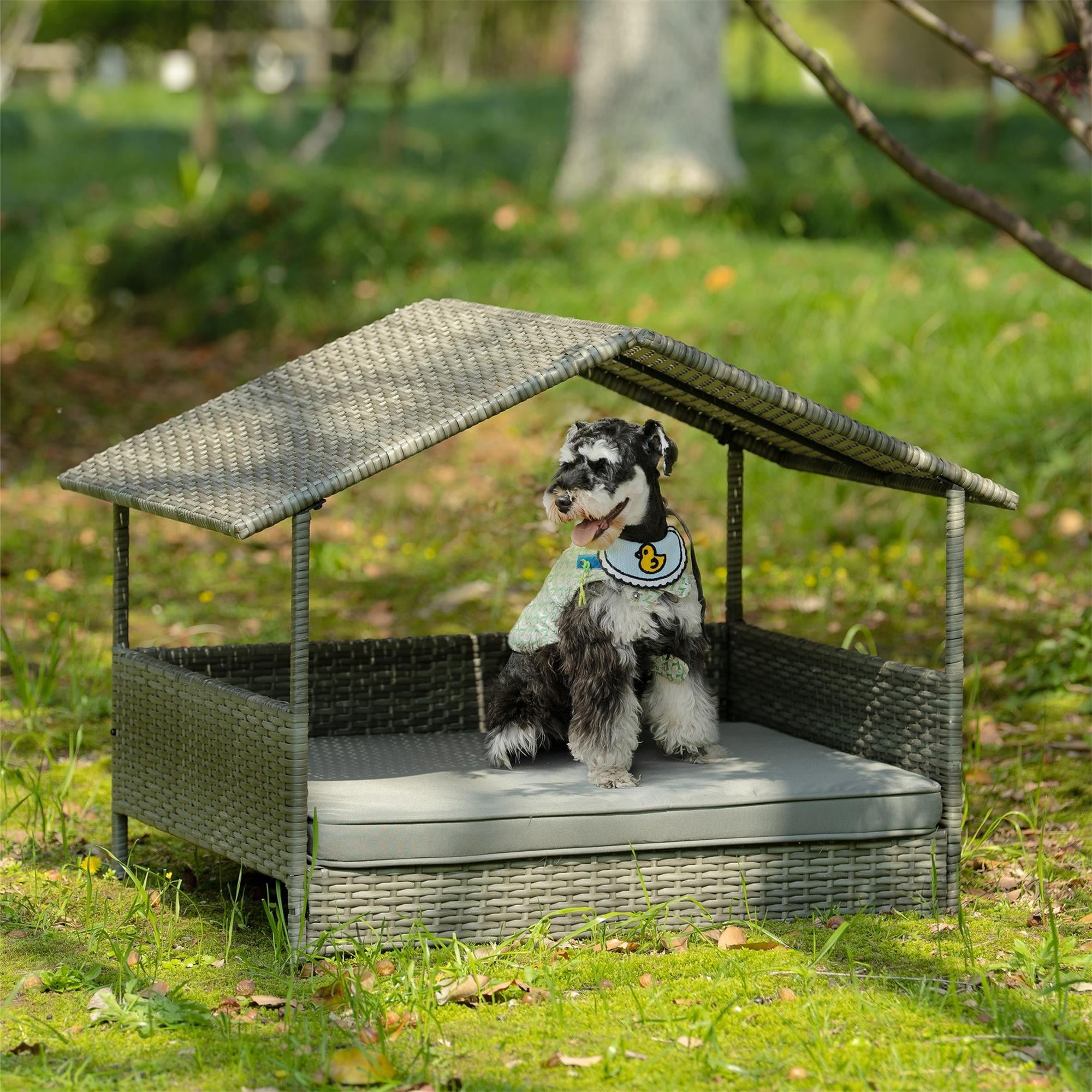 Pefilos 38" Pet Furniture Dog Bed with Provide Pet Mat, Seasonal PE Wicker Pet Furniture for Cat and Dog House/Kennel, Gray Pefilos 38" Pet Furniture Dog Bed with Provide Pet Mat, Seasonal PE Wicker Pet Furniture for Cat and Dog House/Kennel, Gray