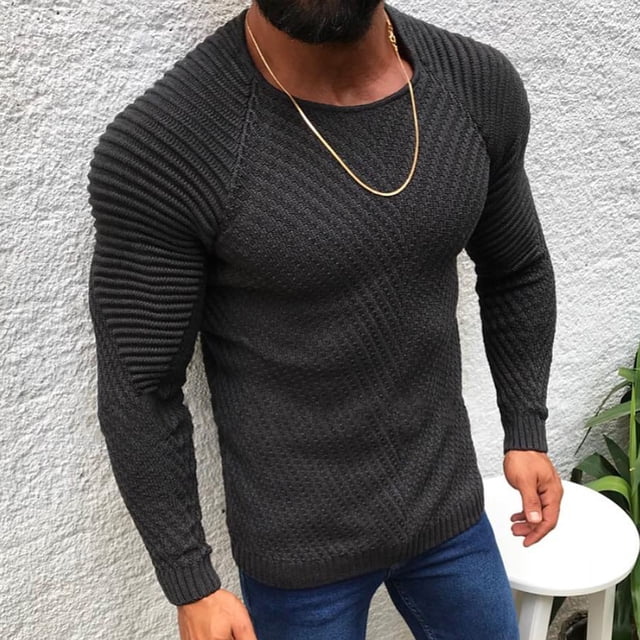 TIMIFIS Chandail Noir pour Homme à Col Rond, Coupe Ajustée, Chandails Légers, Chandail Tricoté pour Tenue Décontractée Ou Habillée Automne/hiver