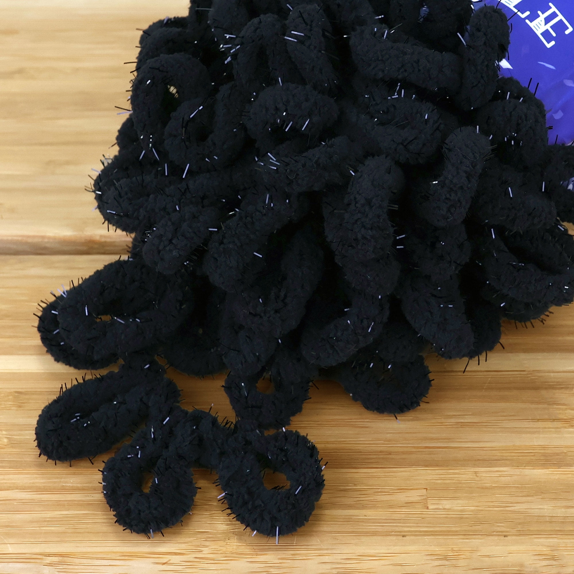 JubileeYarn Fun Finger Sparkle Loops Yarn - Polyester Jumbo Loop Yarn - 100g/Skein - Black - 5 Skeins