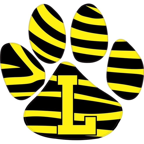 5in x 4.5in Black and Yellow Lions Paw Print Vinyl Bumper Sticke