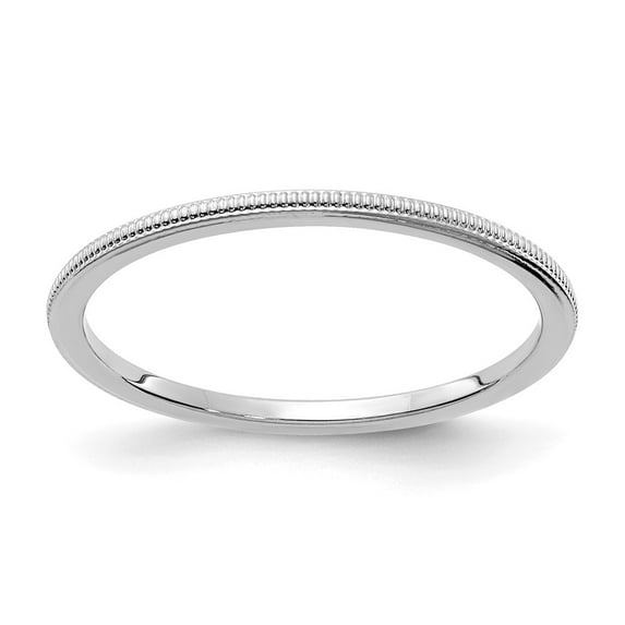 Solid 14K White Gold 1.2mm Milgrain Stackable Band Thin Wedding Anniversary Ring Size 5.5