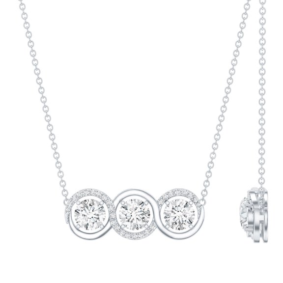 Rosec Jewels Moissanite 3 Stone Necklace (D-VS1 Quality) - Minimalist Bar Necklace for Anniversary - Ready to Gift, 925 Sterling Silver