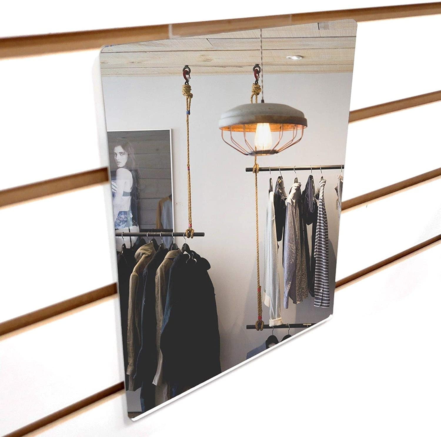 Slatwall Acrylic Mirror with Smooth Rounded Corners for Retail, 8" W x