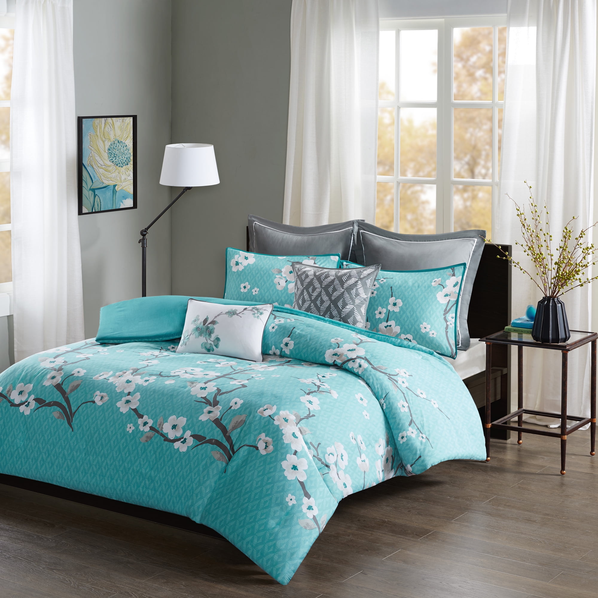 Madison Park Isabella Teal 7 Piece Cotton Duvet Cover Set