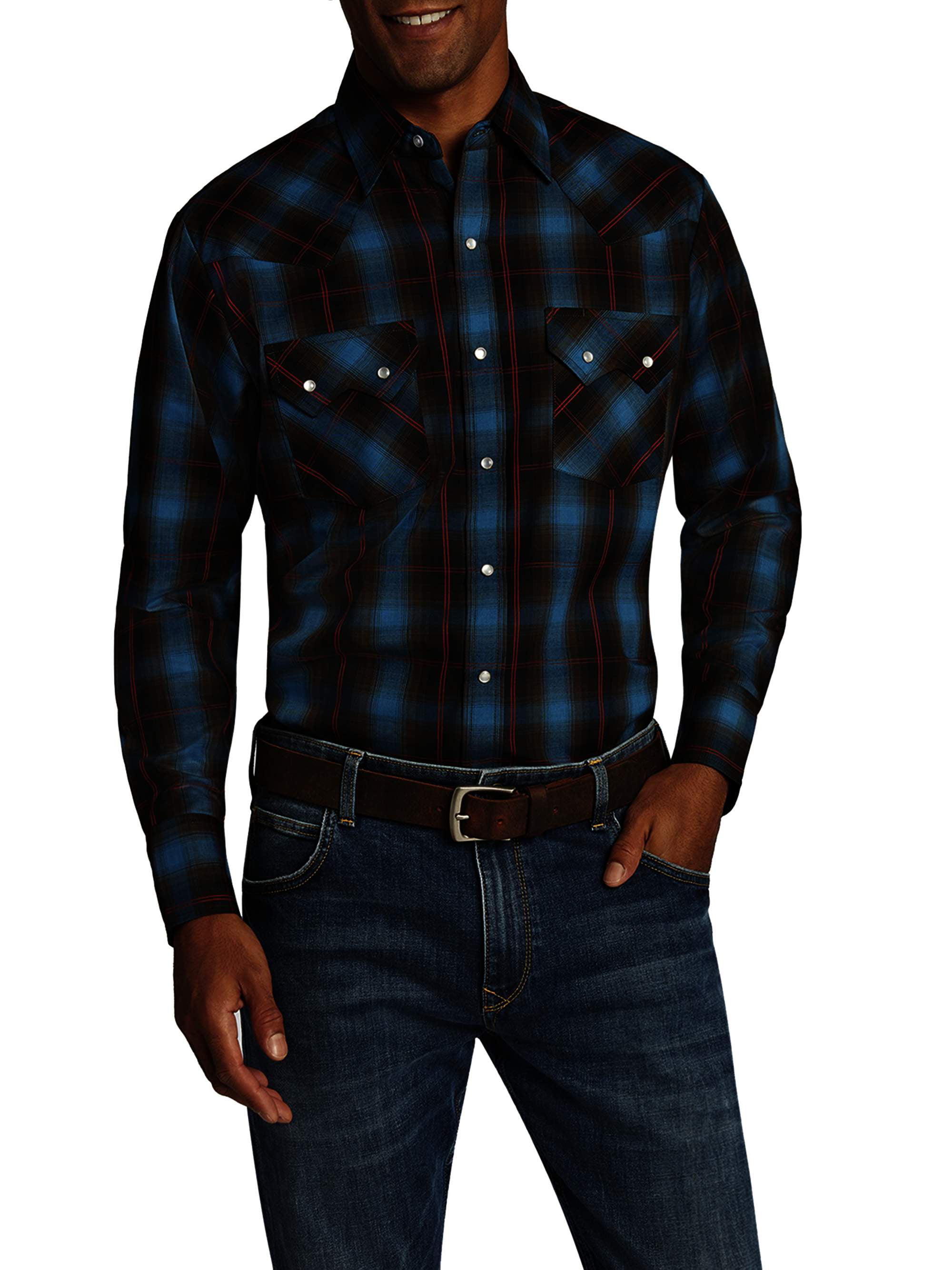Ely Cattleman Men's Long Sleeve Textured Dobby Plaid Western Shirt ...