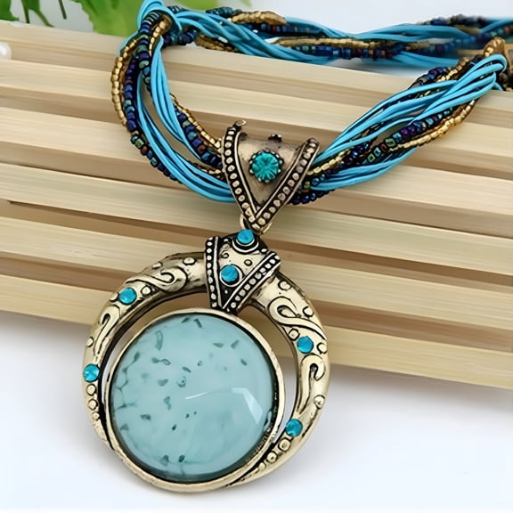 DESIGNICE Bohemian Necklace for Women Turquoise Jewelry Necklace Statement Beaded Vintage Chunky Chain Pendant for Women Ladies