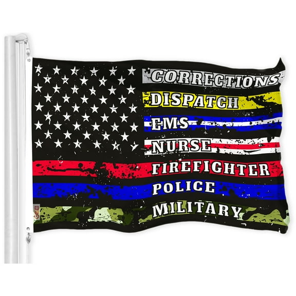 G128 Thin Line First Responders American Flag | 3x5 Ft | LiteWeave Pro Series Printed 150D Polyester | Duty and Honor, Indoor/Outdoor, Vibrant Colors, Brass Grommets, Thicker and More Durable Than 100