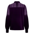 thumbnail image 3 of HongQid Women Patchwork Velvet Tops Mock Neck Puff Long Sleeve Spring Fall Vintage Dressy Blouse, 3 of 7
