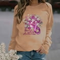 thumbnail image 2 of WREESH Breast Cancer Awareness Sweatshirt for Women Long Sleeve Shirts Floral Graphic Crewneck Casual Top Khaki, 2 of 5