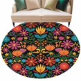 thumbnail image 2 of Round Area Rug 5 Ft, Colorful Mexico Washable Non-Slip Circle Carpet for Living Room/Bedroom, Modern Abstract Flowers Leaf Orange Green Low-Profile Runner Mats Collection Rugs for Indoor, 2 of 7