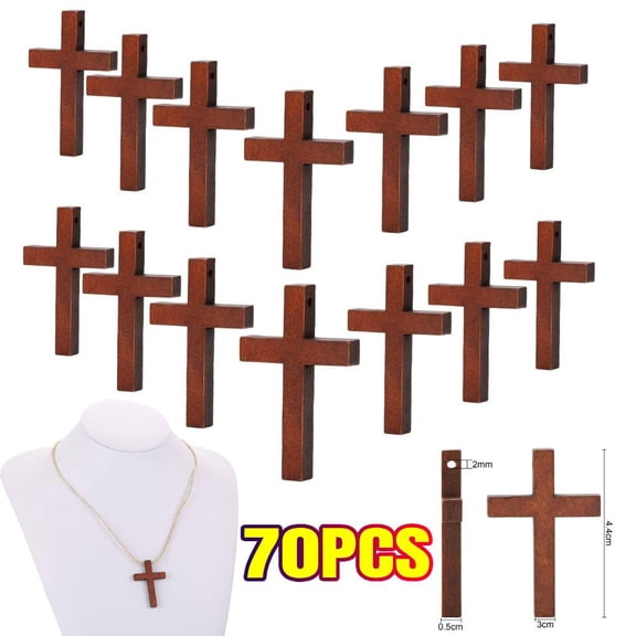 70 Pieces Small Wooden Crosses Pendants for Crafts DIY Charms Natural Palm Olive Wood Cross for Crafting Jewelry Projects Party Decorations