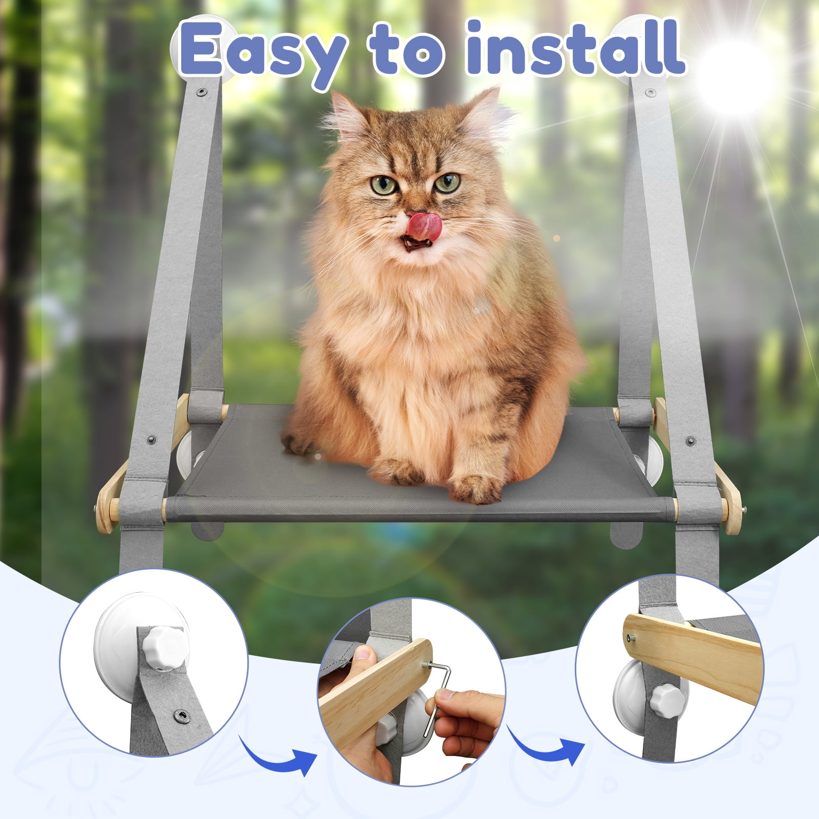 Threns Cat Windows Perch Robust Cat Windows Hammock with 4 Strong Suction Cups Easy to Install Cat Windows Seat Space Saving Windows Cat Perch Safe Stable Cat Windows Perch for Home