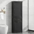 thumbnail image 2 of EUROCO 68.1'' Tall Bathroom Storage Cabinet, MDF Board Floor Storage Cabinet with 1 Door, 2 Different Size Drawers and Adjustable Shelf, Freestanding Cabinet with Painted Finish for Bathroom, Black, 2 of 8