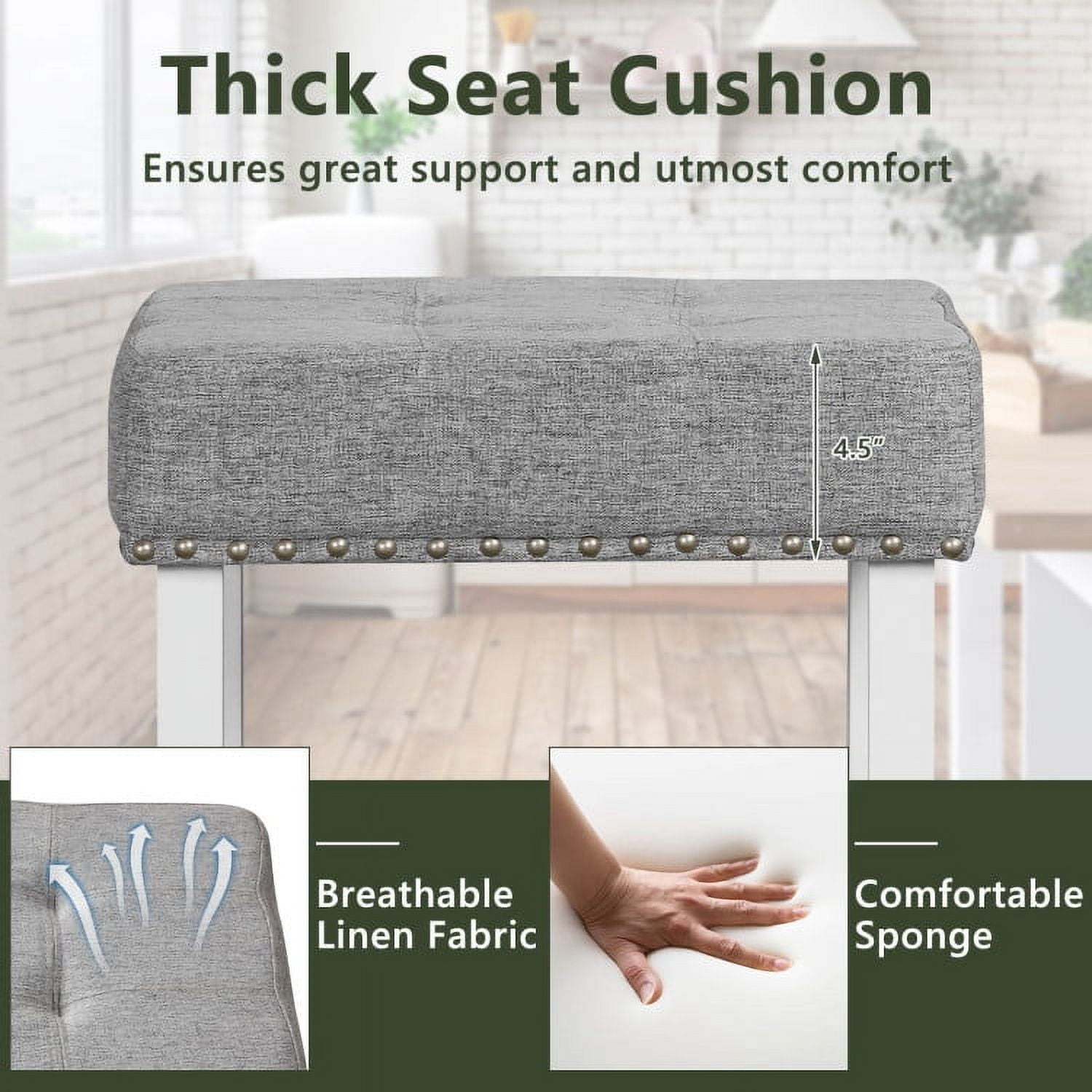 Demi Bonn 29" 2 Pieces Counter Height Bar Stools with Sponge Padded Cushion, Modern Dining Chair, Gray