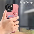 thumbnail image 6 of Back Case Compatible with iPhone 15 Plus, Adjustable Ring Holder PU Leather Card Slots Wrist Strap Support Magnetic Car Mount RFID Blocking Phone Case Cover for iPhone 15 Plus, Pink, 6 of 12